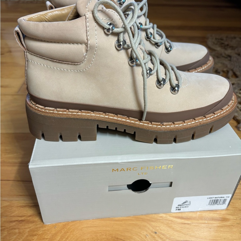 *NWT* Marc Fisher Tan Lace Up Boots with Chunky Soles